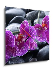 Obraz s hodinami 1D - 50 x 50 cm F_F13998987 - beautiful orchid detail still life spa stones