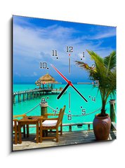 Obraz s hodinami 1D - 50 x 50 cm F_F14077352 - Cafe on the beach