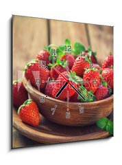 Obraz s hodinami   Fresh Sweet Strawberries , 50 x 50 cm