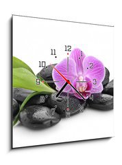 Obraz s hodinami 1D - 50 x 50 cm F_F144086994 - zen basalt stones ,orchid and bamboo