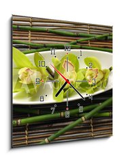Obraz s hodinami 1D - 50 x 50 cm F_F14430473 - bowl of orchid with bamboo on mat