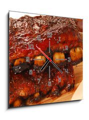Obraz s hodinami 1D - 50 x 50 cm F_F14506041 - Slabs of BBQ Spare ribs - Desky z BBQ Náhradní žebra