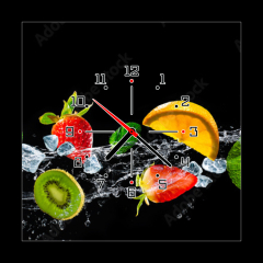 Obraz s hodinami 1D - 50 x 50 cm F_F145460098 - Fruits with water splash