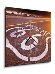 Obraz s hodinami 1D - 50 x 50 cm F_F14754346 - Route 66 sunset
