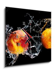 Obraz s hodinami 1D - 50 x 50 cm F_F148249825 - Set of fresh fruits in water splash isolated on black background