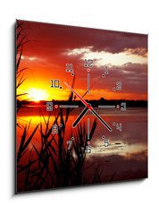 Obraz s hodinami   Sunrise on like, 50 x 50 cm