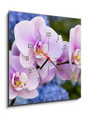 Obraz s hodinami   Pink Orchid Flowers, 50 x 50 cm