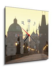 Obraz s hodinami 1D - 50 x 50 cm F_F15119043 - prague charles bridge - pražský charlesový most