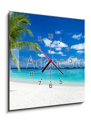 Obraz s hodinami 1D - 50 x 50 cm F_F151547263 - coco palm panorama wide format on tropical paradise dream beach - kokosový palmový panoramatický široký formát na pláži snů v tropickém ráji