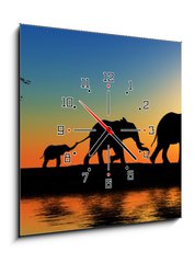 Obraz s hodinami 1D - 50 x 50 cm F_F15223089 - Family of elephants. - Rodina slonů.
