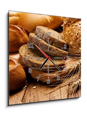 Obraz s hodinami 1D - 50 x 50 cm F_F15817711 - assortment of baked bread