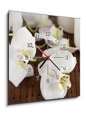 Obraz s hodinami 1D - 50 x 50 cm F_F15837732 - Face cream and white orchid on a bamboo mate - Krém na obličej a bílá orchidej na bambusové kamarádce