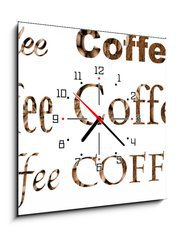 Obraz s hodinami 1D - 50 x 50 cm F_F161244620 - Spelling the word coffee by coffee beans on white background