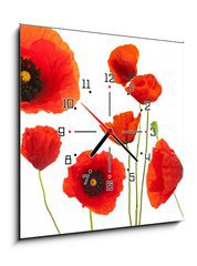 Obraz s hodinami 1D - 50 x 50 cm F_F16302872 - red poppies over white background - floral design element