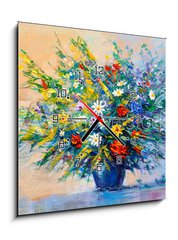Obraz s hodinami 1D - 50 x 50 cm F_F163278851 - Oil painting flowers - Olejomalba květiny