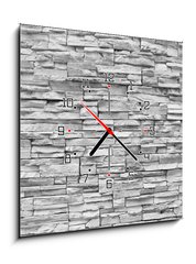 Obraz s hodinami 1D - 50 x 50 cm F_F165501117 - White brick stone wall.