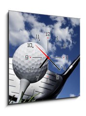 Obraz s hodinami 1D - 50 x 50 cm F_F16573670 - Golf club and ball in grass - Golfový klub a míč v trávě
