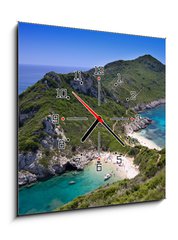 Obraz s hodinami 1D - 50 x 50 cm F_F16612421 - Green and blue beaches - Zelen a modr ple
