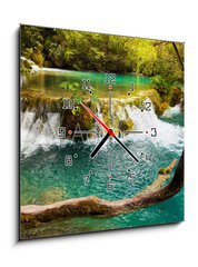 Obraz s hodinami 1D - 50 x 50 cm F_F16639493 - Plitvice lakes in Croatia