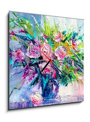 Obraz s hodinami 1D - 50 x 50 cm F_F166550171 - Oil painting flowers - Olejomalba květiny