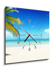 Obraz s hodinami 1D - 50 x 50 cm F_F166899372 - Sonnenliegen am Strand