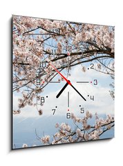 Obraz s hodinami 1D - 50 x 50 cm F_F167625752 - Fuji mountain in japan as background with sakura blossom as foreground