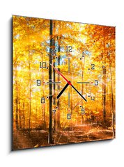 Obraz s hodinami 1D - 50 x 50 cm F_F168212681 - Wald Panorama im goldenen Herbst