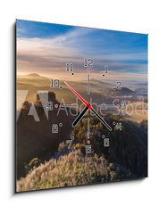 Obraz s hodinami   Autumn sunrise over Jetrichovice, beautiful landscape, Bohemian Switzerland, Czech Republic, 50 x 50 cm