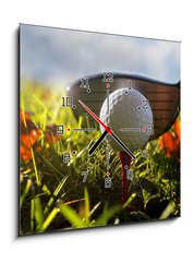 Obraz s hodinami 1D - 50 x 50 cm F_F16911245 - Golf club and ball in grass - Golfový klub a míč v trávě
