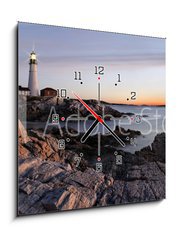 Obraz s hodinami 1D - 50 x 50 cm F_F16967921 - The Portland Head Light - Světlo Portland Head Light