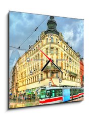 Obraz s hodinami 1D - 50 x 50 cm F_F171777679 - City tram in the old town of Brno, Czech Republic