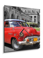 Obraz s hodinami 1D - 50 x 50 cm F_F17211869 - Colorful Havana cars panorama