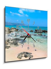 Obraz s hodinami 1D - 50 x 50 cm F_F172874884 - Paradise beach with turquoise water, in Elafonisi, Crete, Greece