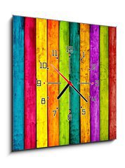 Obraz s hodinami 1D - 50 x 50 cm F_F17494460 - Colorful Wood Planks Background - Barevné dřevěné prkna pozadí