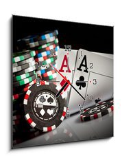 Obraz s hodinami   gambling chips and aces, 50 x 50 cm