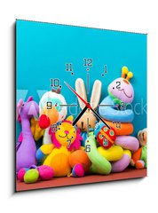 Obraz s hodinami 1D - 50 x 50 cm F_F182423566 - Set of colorful Kids toys frame. Copy space for text - Sada rámečku barevných dětských hraček. Kopírovat prostor pro text