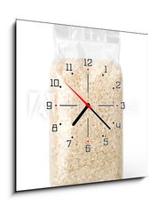 Obraz s hodinami 1D - 50 x 50 cm F_F182770235 - Rice in transparent plastic bag isolated on white background. Packaging template mockup collection. With clipping Path included. Stand-up Front view. - Rýže v průhledném plastovém sáčku izolovaných na bílém pozadí. Maketa kolekce šablony balení. Včetně ořezové cesty. Vydržet