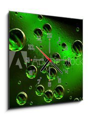 Obraz s hodinami 1D - 50 x 50 cm F_F1843178 - green bubbles - zelen bubliny