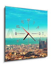 Obraz s hodinami 1D - 50 x 50 cm F_F187469116 - View above on Barcelona landmark from Montjuic hill