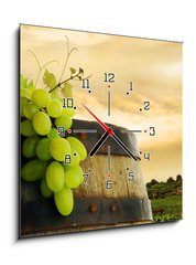 Obraz s hodinami 1D - 50 x 50 cm F_F19328212 - Wine barrel and grape with vineyard in background