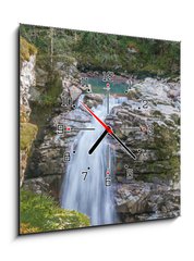Obraz s hodinami 1D - 50 x 50 cm F_F194541541 - Double Waterfalls in Mountain Forest