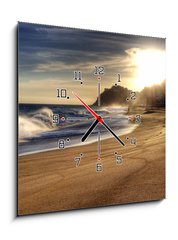 Obraz s hodinami   Wave on beach with sun shining., 50 x 50 cm