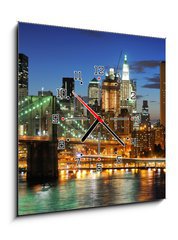 Obraz s hodinami   New york Manhattan bridge after sunset, 50 x 50 cm