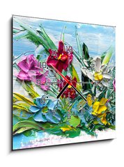 Obraz s hodinami 1D - 50 x 50 cm F_F196641998 - Abstract oil painting of flower. - Abstraktní olejomalba květiny.