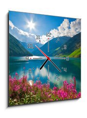 Obraz s hodinami 1D - 50 x 50 cm F_F19716232 - Lago di Vernago 2