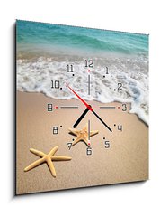Obraz s hodinami   two starfish on a beach, 50 x 50 cm