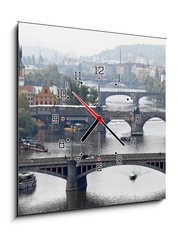 Obraz s hodinami 1D - 50 x 50 cm F_F19845883 - Prague bridges over the Vltava
