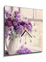 Obraz s hodinami 1D - 50 x 50 cm F_F200078828 - lilac in jug on old windowsill background - ek v dbnu na pozad starho parapetu