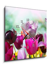 Obraz s hodinami 1D - 50 x 50 cm F_F20169360 - Beautiful spring flowers, tulips