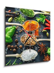Obraz s hodinami 1D - 50 x 50 cm F_F201727339 - Various herbs and spices on dark background